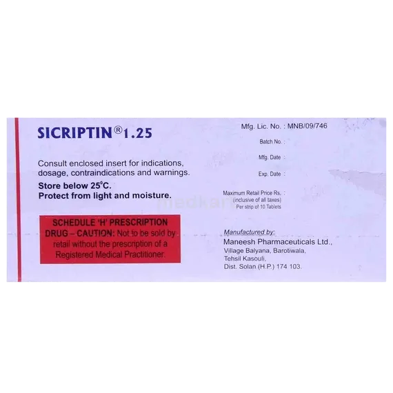 sicriptin 1.25mg tablet 10's